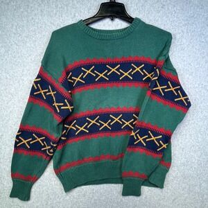 Claiborne Men's Large Sweater Multicolor Knit Crew Neck Long Sleeve Pullover Vtg
